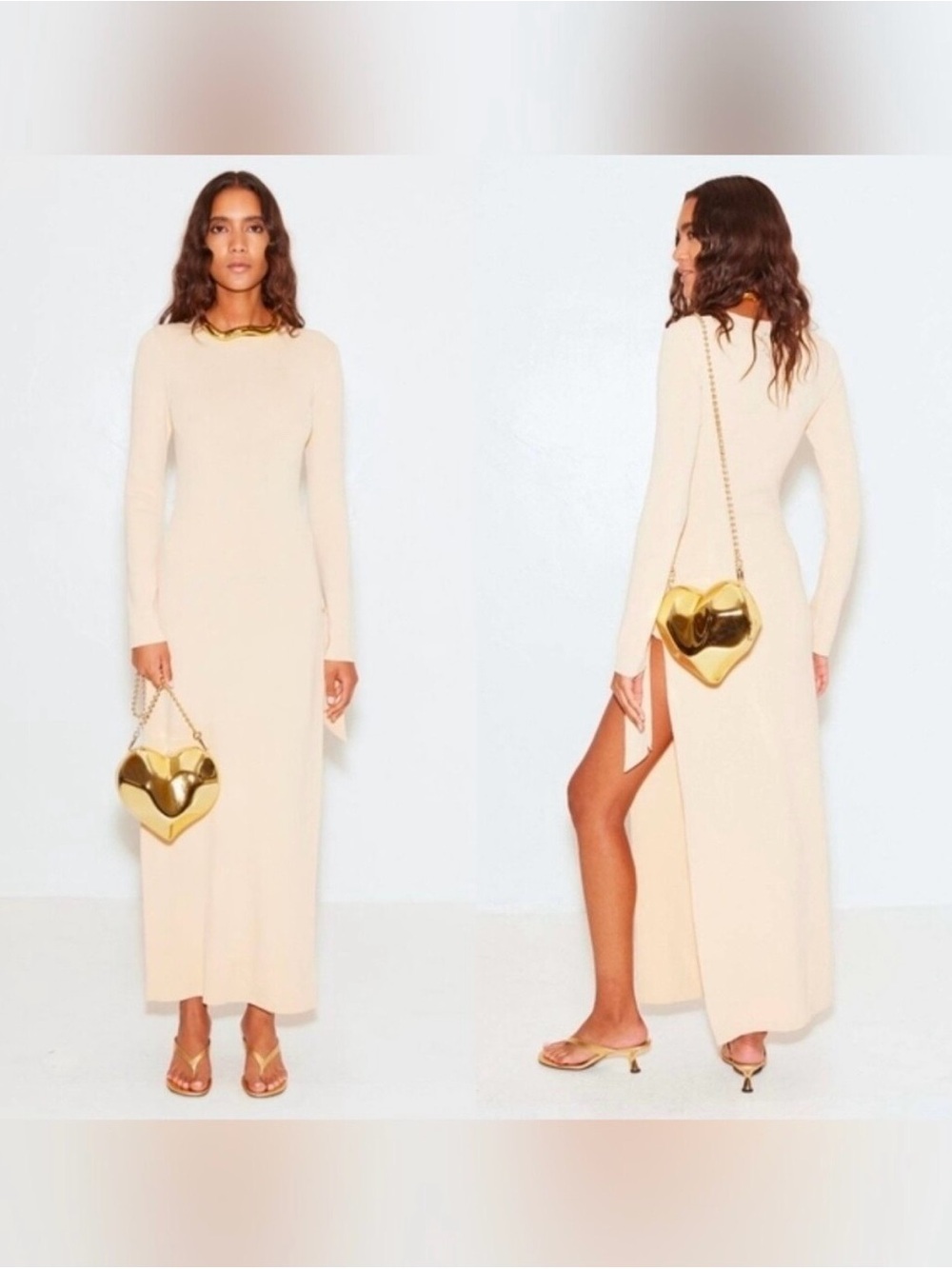 Simon Miller Junjo Cream Long Sleeve Maxi Dress with Side Slit XL